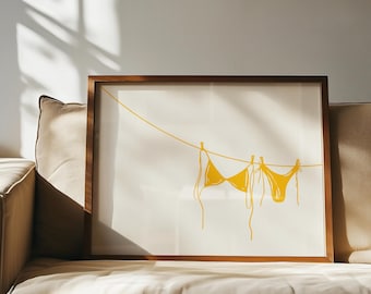 Horizontal Yellow Bikini Art Print | Beach Dorm Room Decor Coastal Girly Print Summer Wall Poster Beach House Decor Coastal Cowgirl Wall Art