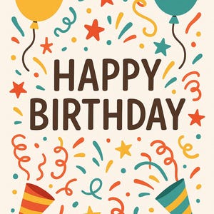 Cartão de Feliz Aniversário para Imprimir | Celebração Divertida com Confete | Download Instantâneo 5x7"