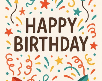 Alles Gute zum Geburtstag druckbare Karte | Spaß Konfetti-Feier | Sofort Download 13x18cm