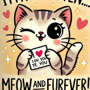 Purr-Fectly Adorable Valentine&#39;s Day Cat-Themed Cards – Meow & Furever Love Notes! Size In 5x7inchs,PNG Format