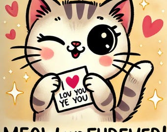 Purr-Fectly Adorable Valentinstag Karten zum Thema Katzen – Miau & Furever Love Notes! Größe 13x18cm, PNG Format