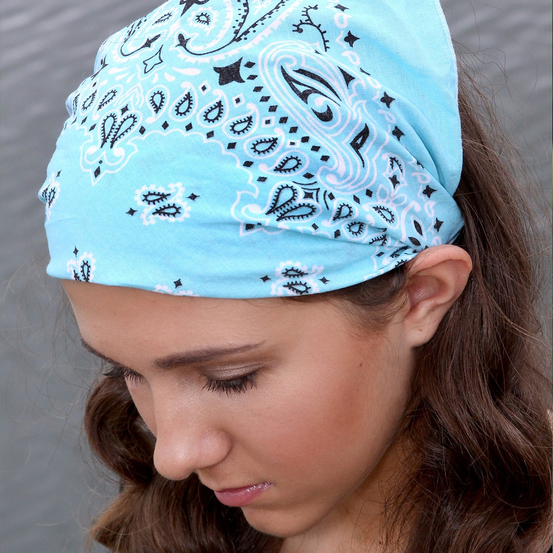 Light Blue Bandana Kerchief Retro Headscarf Motorcycle Etsy