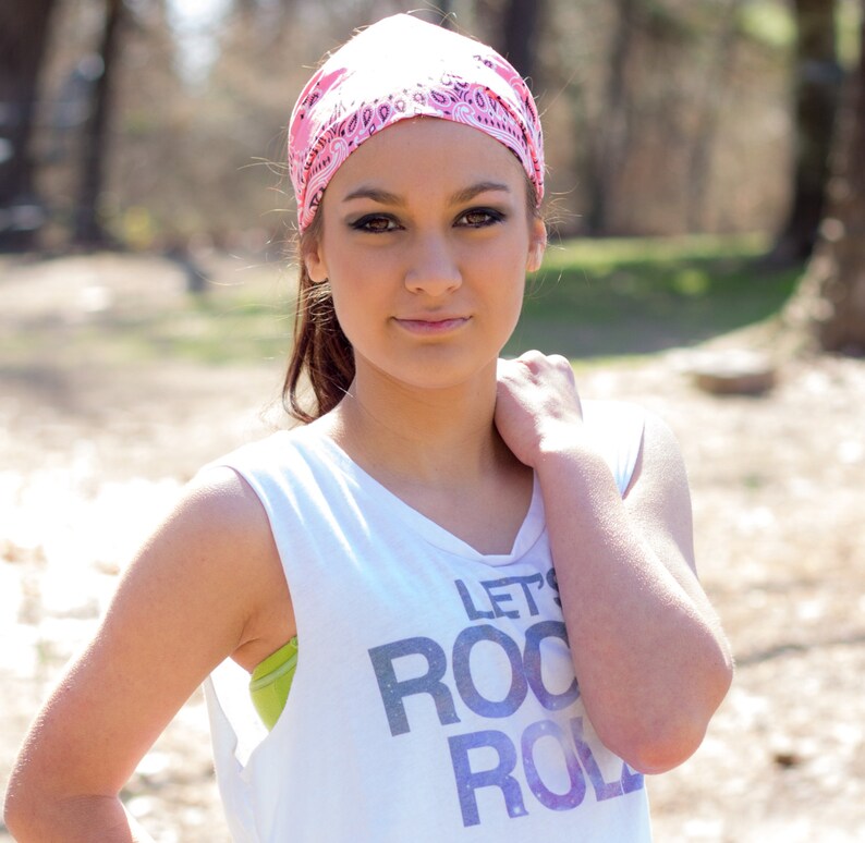 Strawberry Pink Wide Bandana Headband Cotton Fabric S M L X Etsy