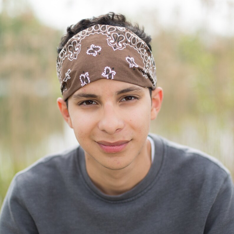 Men's Brown Bandana Headband Brown Bandanna Head Scarf Etsy