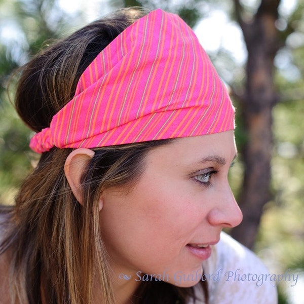 Headscarf Headband Hot Pink Hair Band Headscarves Head Scarf Head Wrap Stripe (Item 4217) PR Size S, M, L