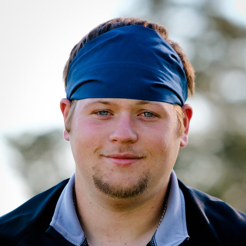 Mens Headband Cotton Headband Navy Blue Mens Headband Wide Etsy