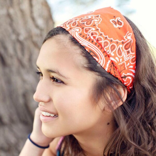 Oranje Brede Bandana Hoofdband, Katoen Stof, S M L X