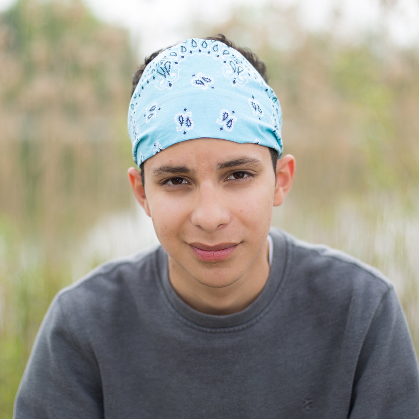 Men's Light Blue Bandana Headband Pale Blue Bandanna Etsy