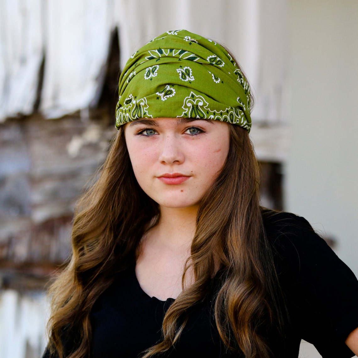 Olive Green Bandana Headscarf Biker Headwrap Bad Hair Day Etsy