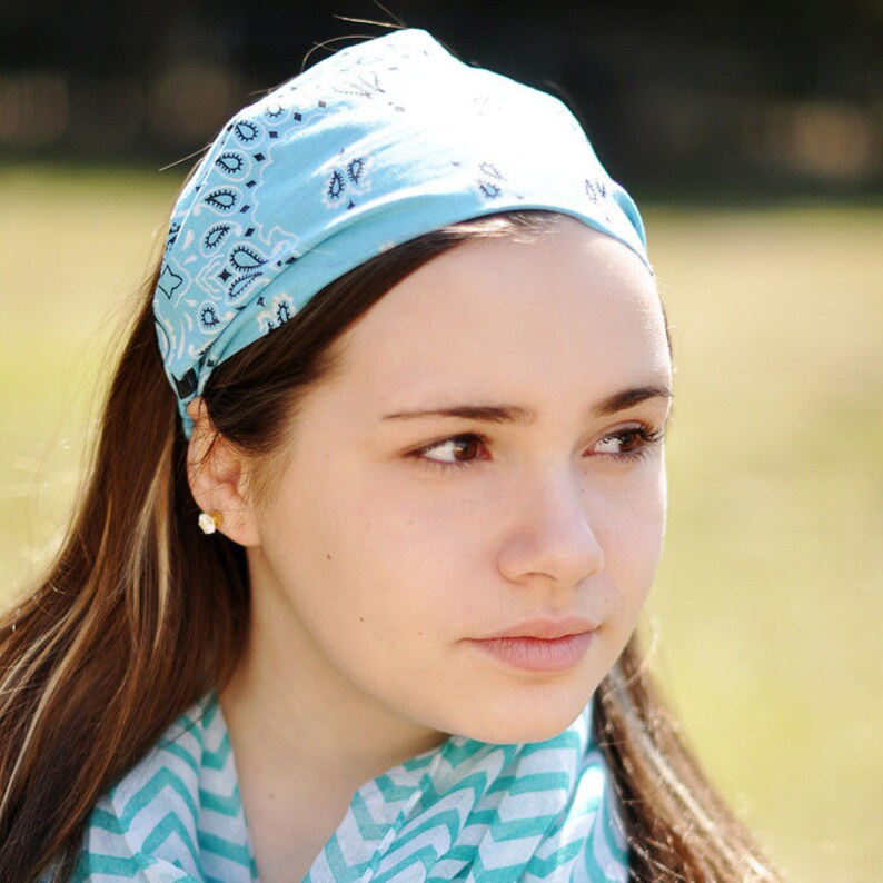 Light Blue Bandana Headband Wide Cotton Headband Cute Etsy