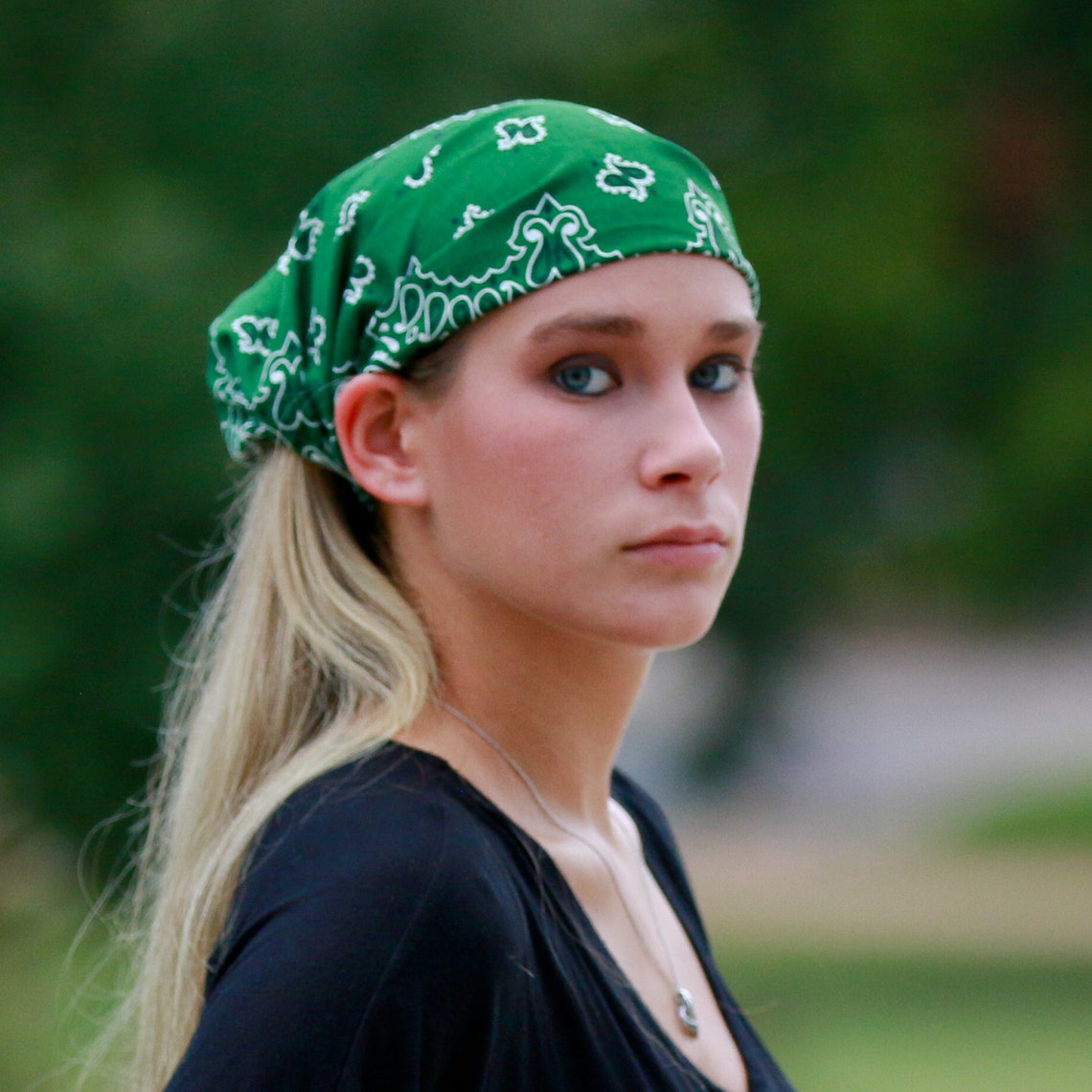 Hunter Green Bandana Headcovering Head Wrap Ladies Bandanna Etsy