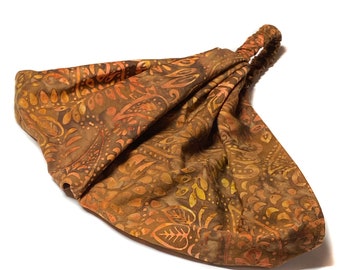 Brown Batik Extra Wide Headband, Cotton Fabric, L X