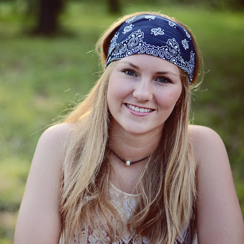 Navy Blue Bandana Headband Wide Cotton Headwrap Dark Blue Etsy