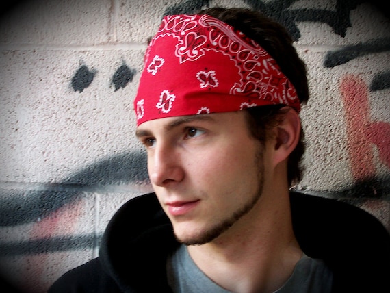 Men S Red Headband Red Bandana Headband For Men Bandana Etsy