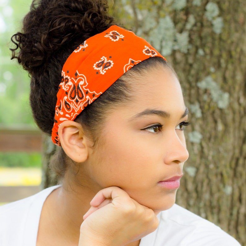 Adult Bandana Orange Head Scarf Cute Headbands Fabric Etsy