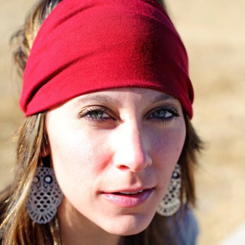Red Headband Spandex Knit Head Wrap Workout Headband S M Etsy