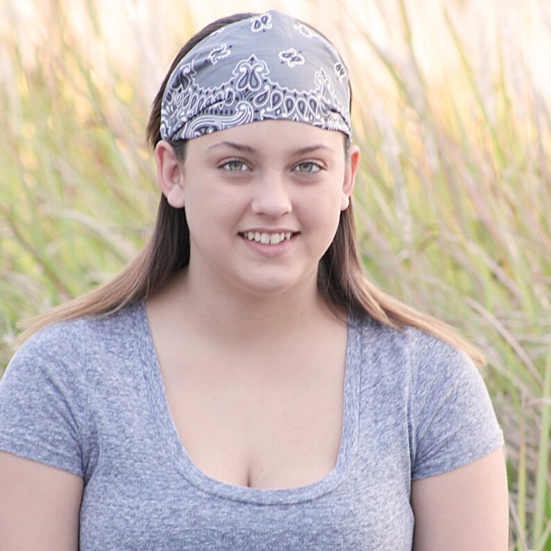 Wrap Bandana Charcoal Gray Hair Band Womens Bandanna Biker Etsy