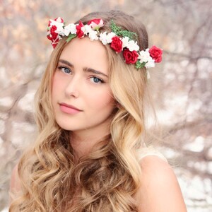 Boho woodland wreath, bridal flower crown, burgundy rose wreath, bridal hair, woodland wedding, rustic headpiece, woodland hair crown