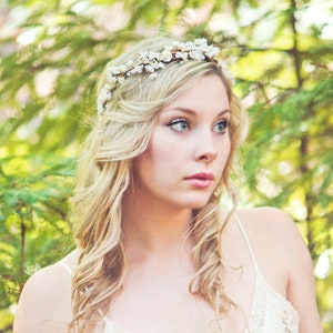 Flower crown, rustic head wreath, wedding headband, bridal hair, wedding crown image 1