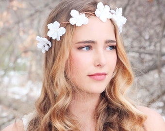 flower hair crown, bridesmaid headpiece, sea foam cherry blossom