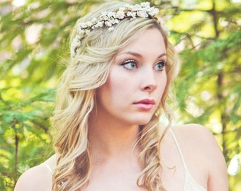 Coroa de flores, coroa de cabeça rústica, faixa de casamento, cabelo de noiva, coroa de casamento, casamento rústico, coroa de flores de noiva da floresta