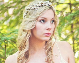 Flower crown, rustic head wreath, wedding headband, bridal hair, wedding crown, rustic wedding, woodland bridal floral wreath