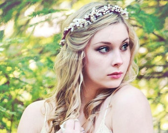 woodland crown, rustic wedding headpiece, berries flower crown, bridal hair accessory