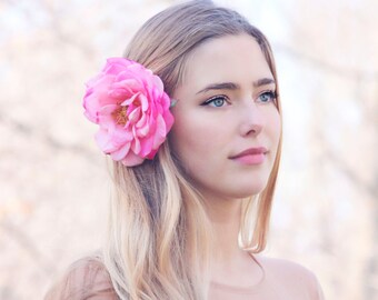 pince à fleurs de demoiselle d'honneur, accessoire de mariage, pince à cheveux rose rose, fleur pour cheveux, pince à cheveux de mariée, fleur pour cheveux