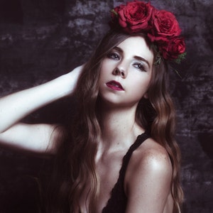 Red rose flower crown statement headpiece rose headband floral crown