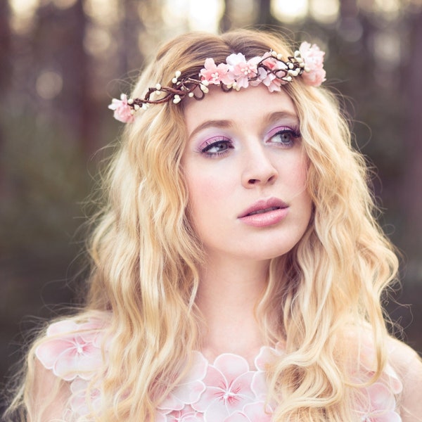 copricapo da sposa, corona di fiori, fascia da sposa, fascia da sposa, copricapo da sposa, accessori da sposa, corona di fiori di ciliegio