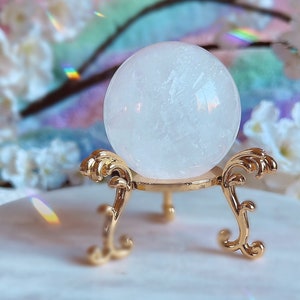 White rainbow calcite sphere, healing crystal, optical calcite sphere