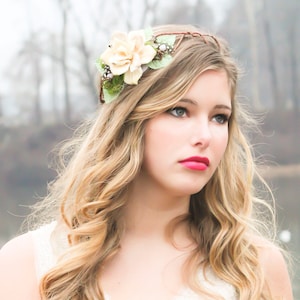 woodland pine cone rose floral hair  crown  &#39;A Love Like Ours&#39;