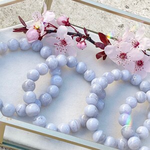 handmade blue lace agate natural gemstone beaded bracelet round healing crystal