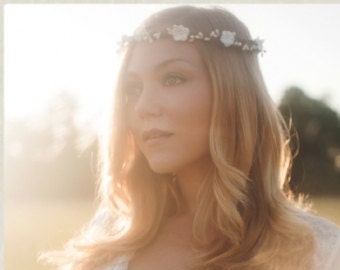 meternity photo shoot, forget me not flower crown, ivory flower head piece,