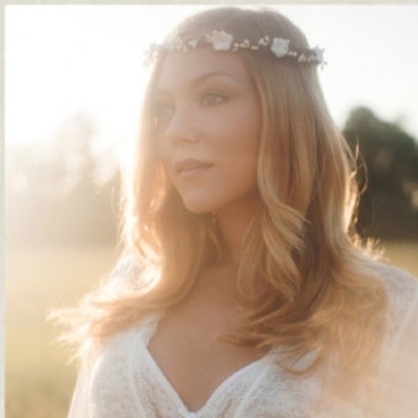 meternity photo shoot, forget me not flower crown, ivory flower head piece,