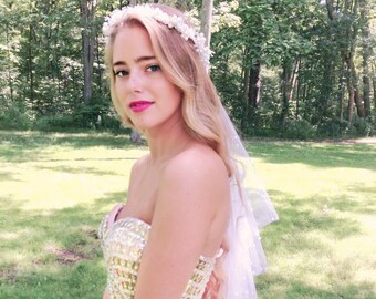 corona per capelli con fiori e perle, copricapo di perle, fascia da sposa, copricapo da sposa, copricapo da sposa, accessori per capelli da sposa