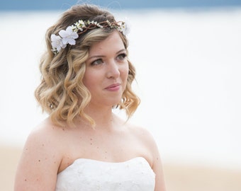 woodland flower, bridal hair flower, rustic wedding,white flower hair crown, cherry blossom flower for hair