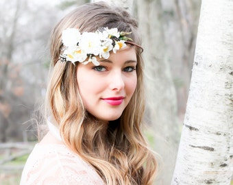 wedding hair accessories, white bridal hairpiece, wedding headband, flower hair accessory