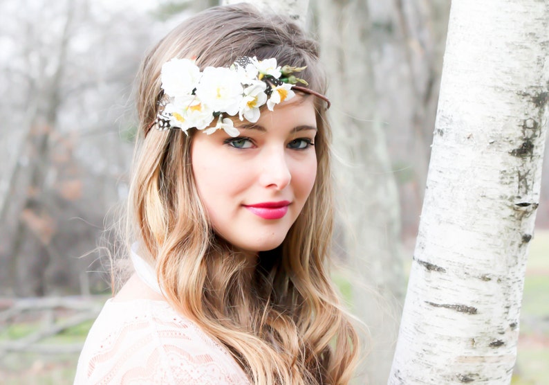 wedding hair accessories, white bridal hairpiece, wedding headband, flower hair accessory image 1
