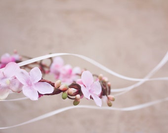 Bridal flower crown, Purple flower, pink flower, woodland wedding, wedding hair accessory