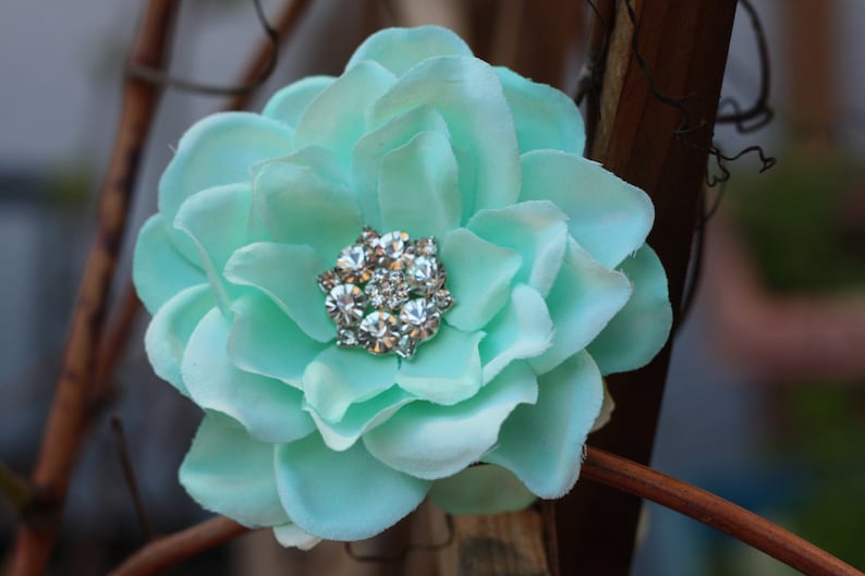 seafoam flower hair clip, mint green hair clip, something blue wedding, bridesmaid hair clip image 5