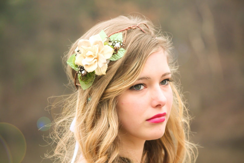 rustic bridal headpiece, woodland wedding, pine cone rose A Love Like Ours image 1