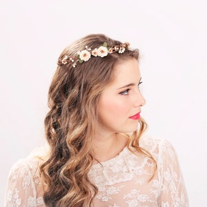 peach blossom flower crown, bridesmaid headpiece, floral head piece image 3