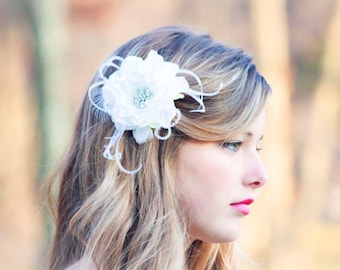 Fleur nuptiale, fascinateur, pince à cheveux, fleur de mariage, pince à cheveux nuptiale