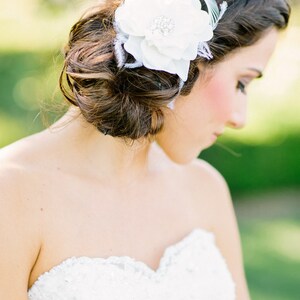 white wedding hair accessories, white bridal fascinator, wedding headpiece, white silk flower image 2