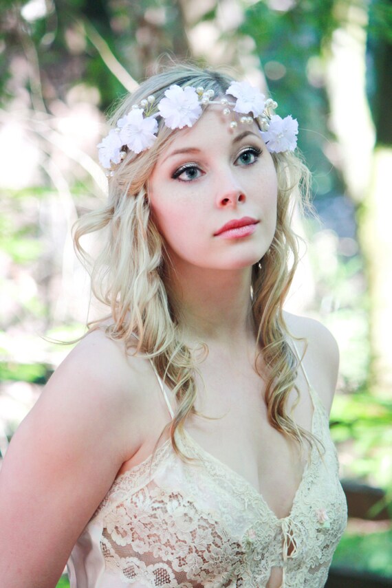 White Flower Crown, Ivory Pearls Headband - Etsy