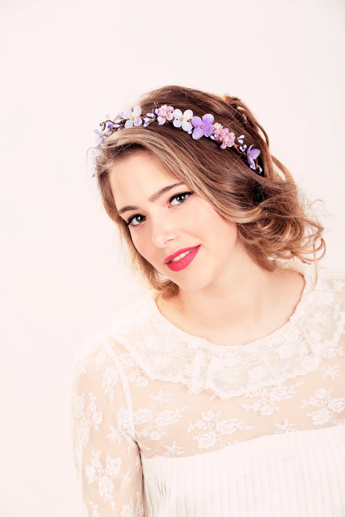 Bridal Flower Crown Purple Flower Woodland Wedding Wedding Etsy