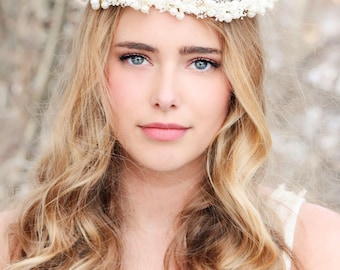 corona per capelli con fiori e perle, copricapo di perle, fascia da sposa, copricapo da sposa, copricapo da sposa, accessori per capelli da sposa