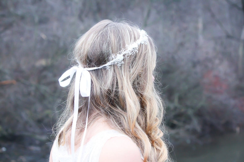 bandeau nuptial, accessoires de mariage, couronne de cheveux ivoire, morceau de cheveux de mariage blanc, diadème boisé, morceau de tête de mariée image 5