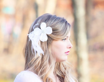 flower hair clip,  bridal hair clip, feather hair clip